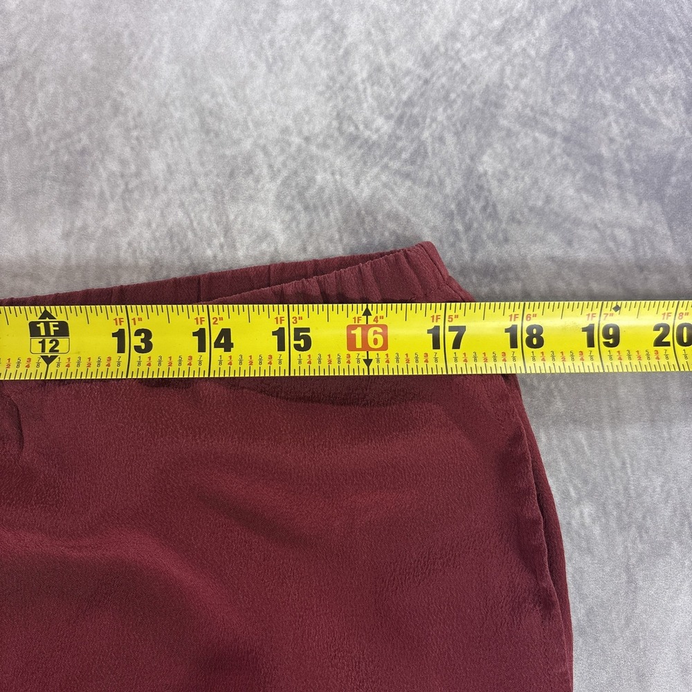 WinterSilks Pants Womens Petite Medium Burgundy 100% Silk Pull On Straight Leg - Picture 4 of 6